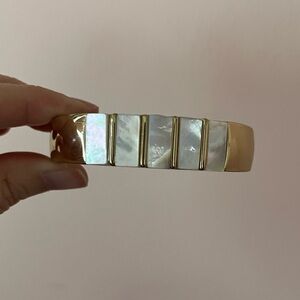 BANANA REPUBLIC Gold Tone Bangle Bracelet Faux Mother of Pearl Inlay